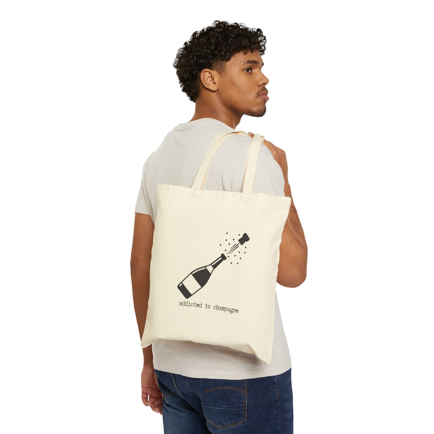 "ADDICTED TO CHAMPAGNE" 100% Cotton Canvas Tote Bag