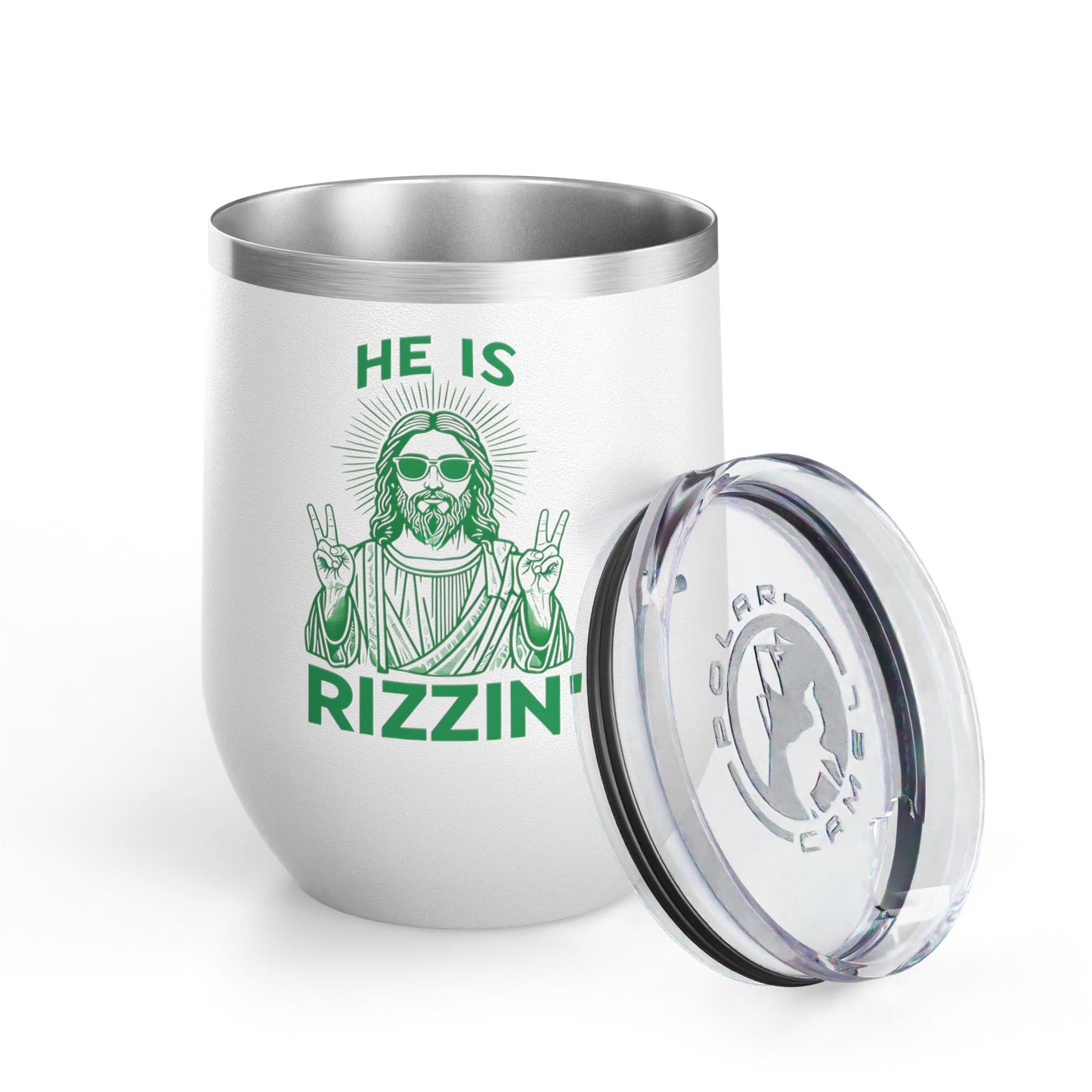 He is Rizzin' Wine Tumbler in Godly Green | Sip with Faith & Style