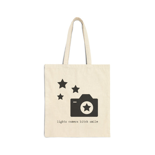 "Lights Camera Bitch Smile" 100% Cotton Canvas Tote Bag