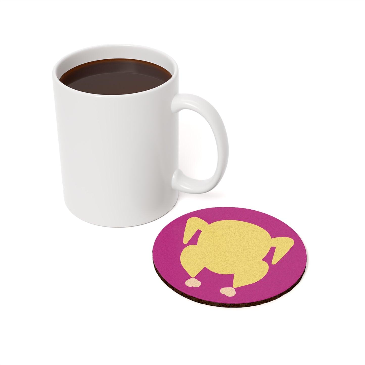 "Hot to Trot" (yellow on pink)  Cork Back Turkey Coaster  | Colorful & Modern Thanksgiving Coaster