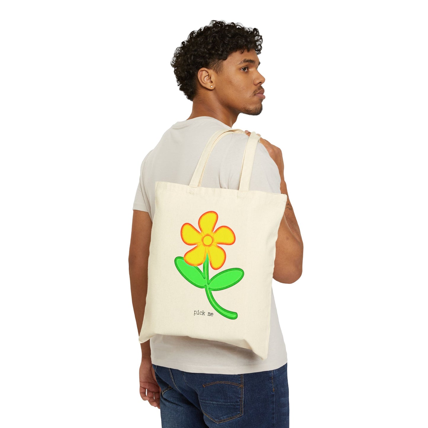 "Pick Me" Canvas Tote Bag featuring Pop Art Floral Design