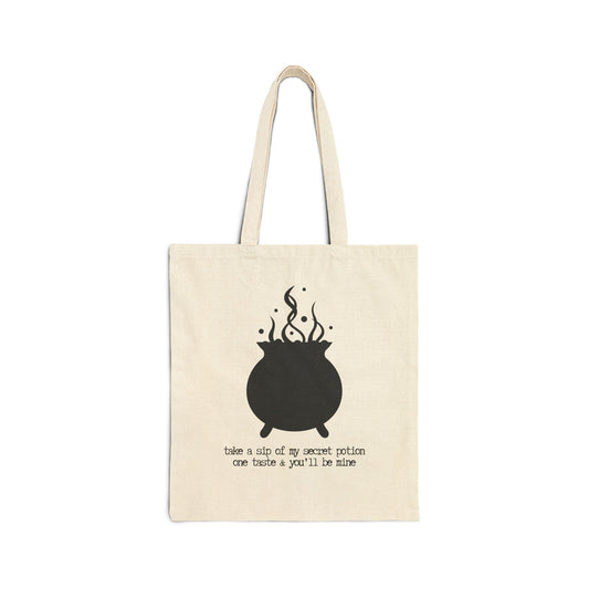 "Take a Sip of My Secret Potion" BLACK MAGIC 100% Cotton Canvas Tote Bag