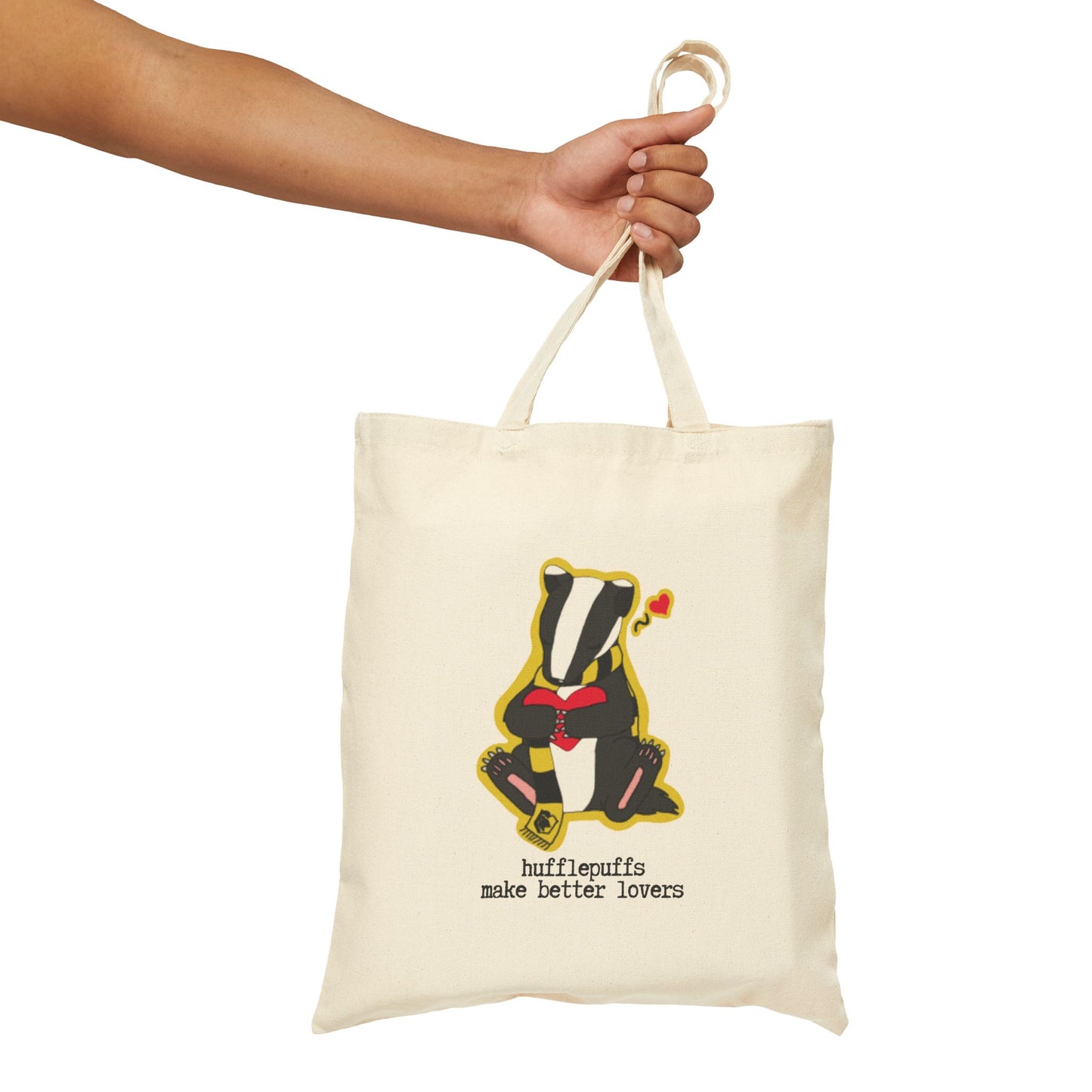 HUFFLEPUFFS MAKE BETTER LOVERS (hearts badger) 100% Cotton Canvas Tote Bag