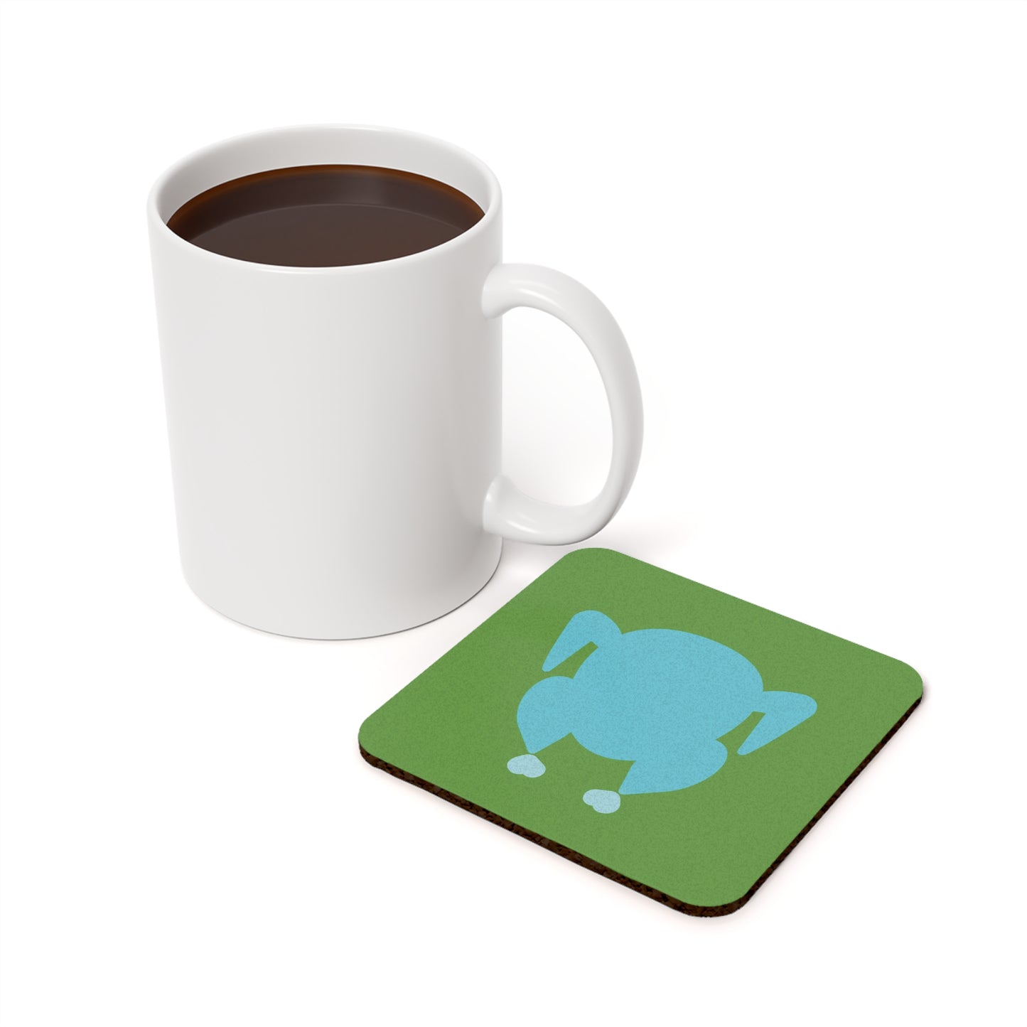 "Hot to Trot"  (blue on green) Turkey Cork Back Coaster | Colorful & Modern Thanksgiving Coaster