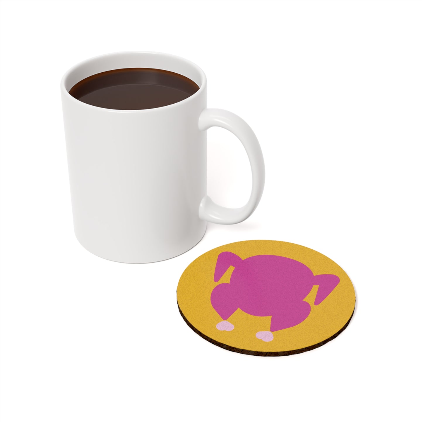 "Hot to Trot" Turkey Cork Back Coasters (pink on yellow) | Colorful & Modern Thanksgiving Coasters