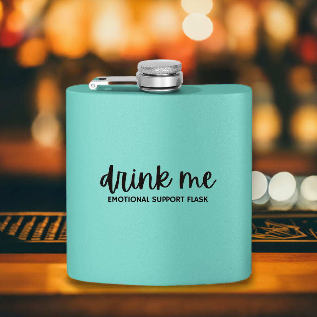 "Drink Me" Stainless Steel Flask, 6oz  Teal | Emotional Support Flask